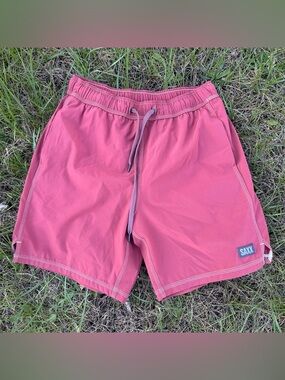 SAXX Oh Buoy 2N1 Volley 7 Shorts Small Burgundy Red Swim Trunks Ballpark Pouch